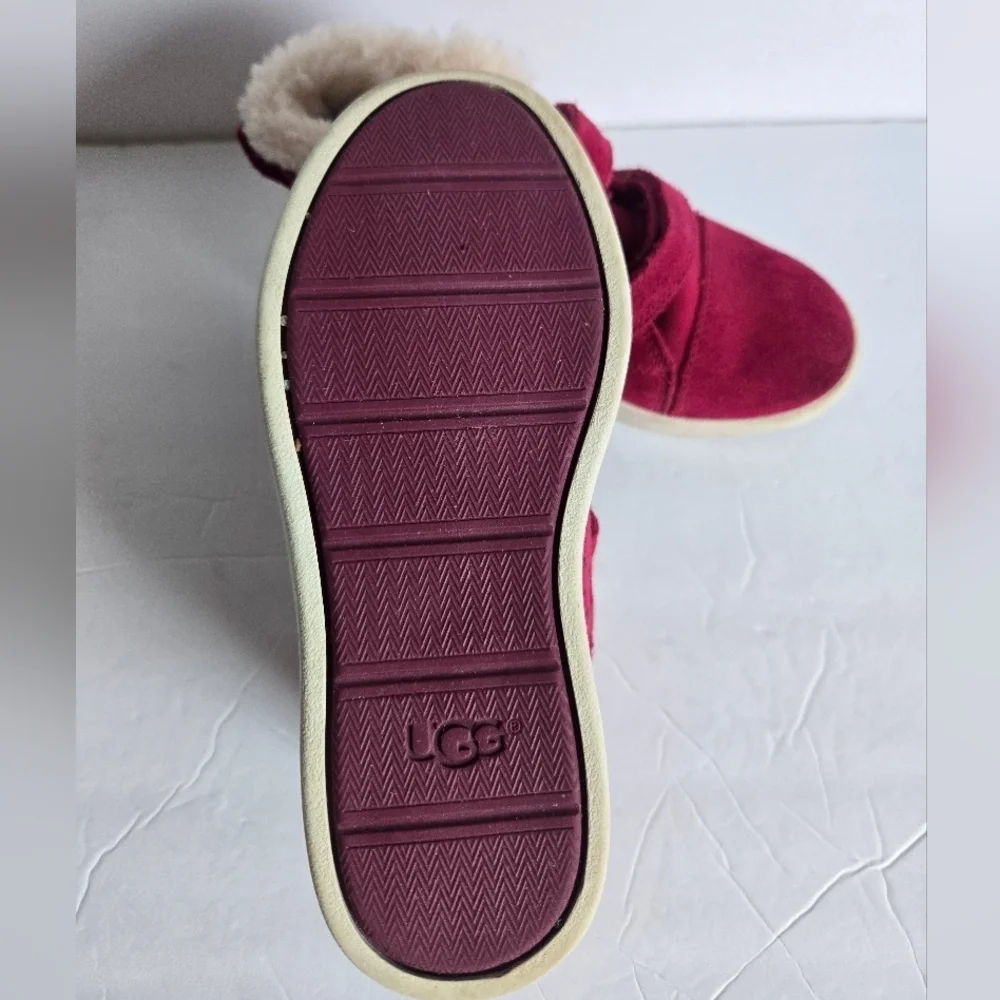 UGG Kids, Hot Pink Suede Boots with Faux Fur Lining.Size 12